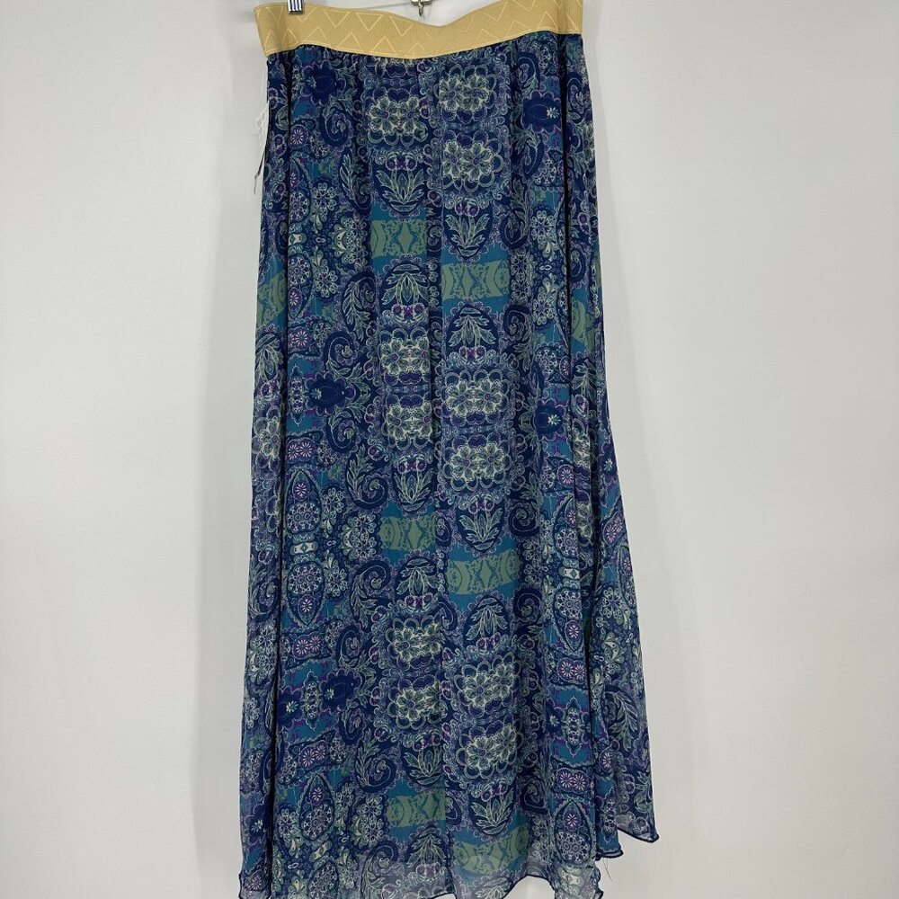 3/$25 Luluroe Lucy Maxi Skirt L Boho Floral Kaleidoscope Print Blue Pull On - Picture 4 of 10
